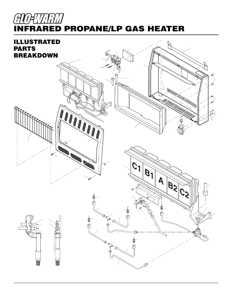 Infrared propane/lp gas heater, Illustrated parts breakdown, Fbs-5b | Burner assembly, Ods/pilot assembly | Desa FB-3B User Manual | Page 26 / 28