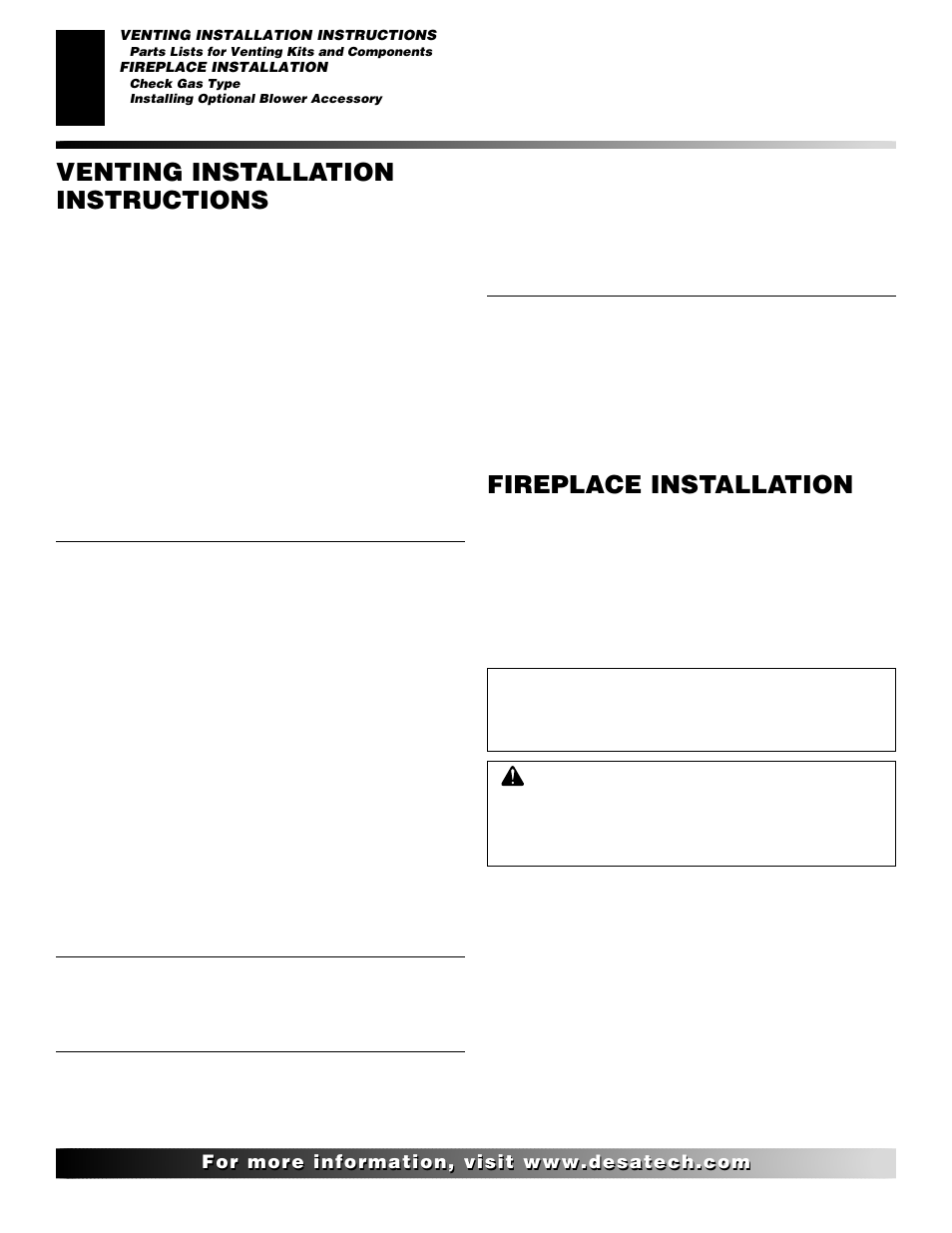 Venting installation instructions, Fireplace installation, Continued | Desa (V)V36ENA(1) User Manual | Page 16 / 38