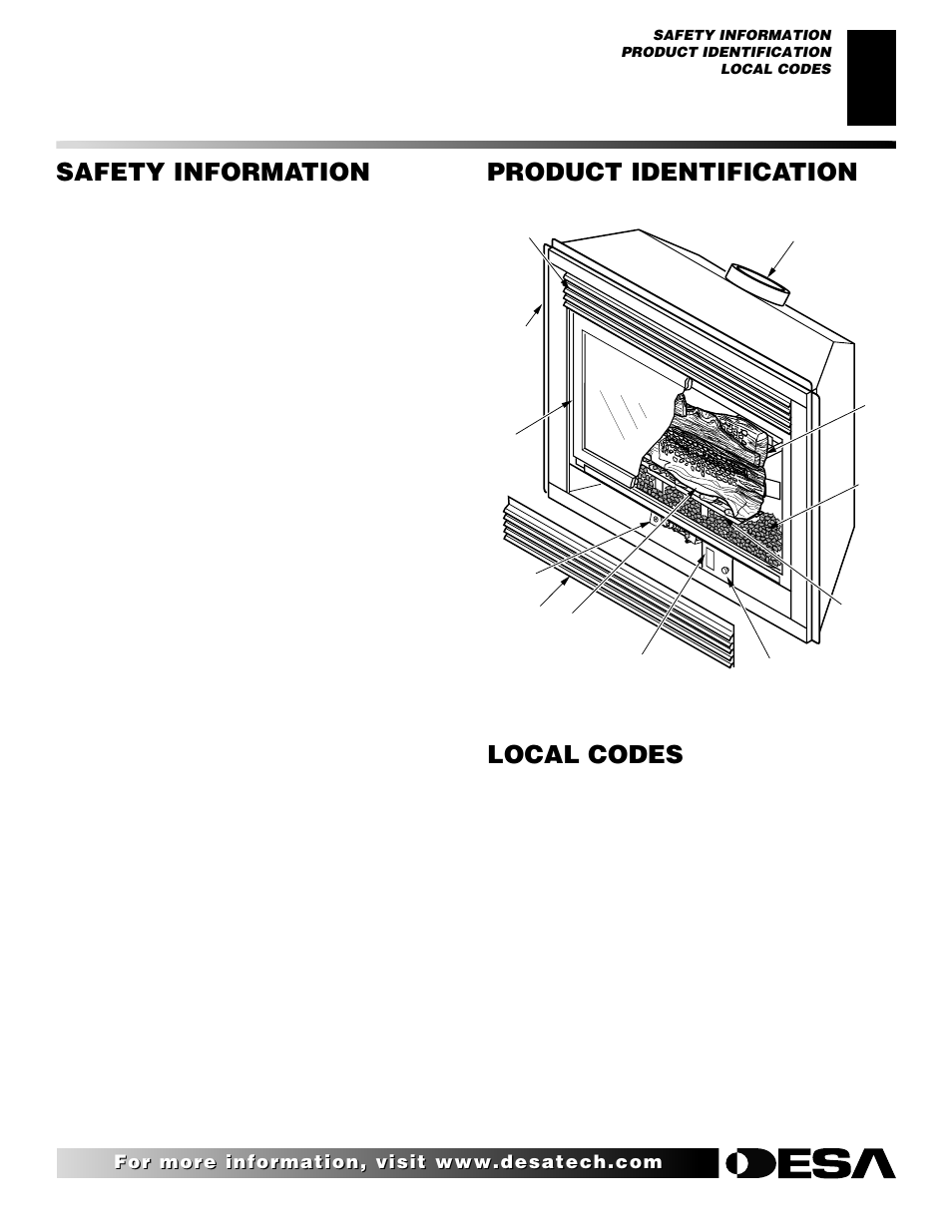 Safety information, Product identification, Local codes | Continued | Desa (V)V36ENA(1) User Manual | Page 3 / 38