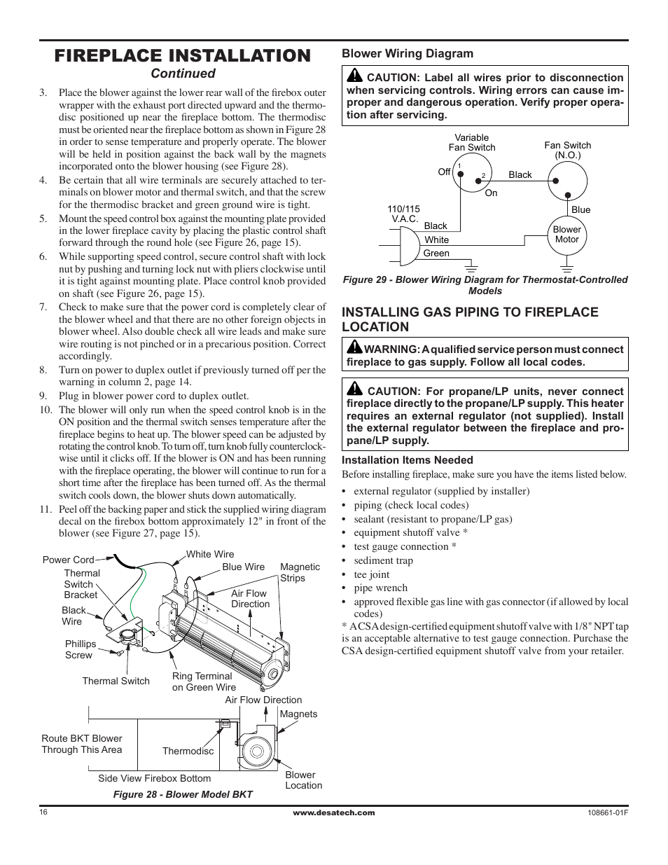 Fireplace installation, Continued, Installing gas piping to fireplace location | Desa CHDV32NR User Manual | Page 16 / 36