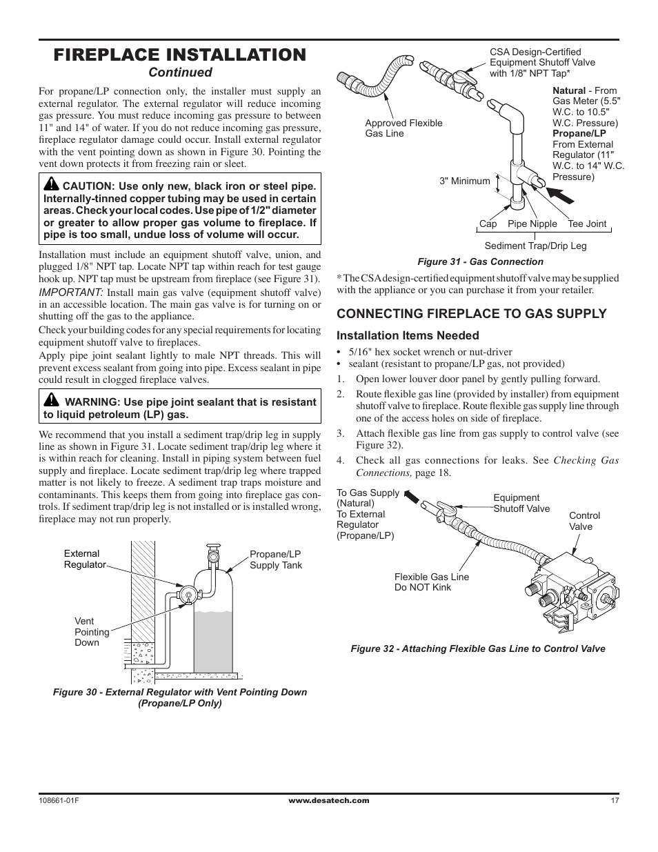 Fireplace installation | Desa CHDV32NR User Manual | Page 17 / 36