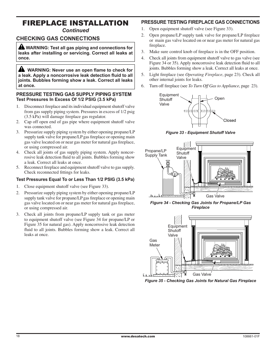 Fireplace installation | Desa CHDV32NR User Manual | Page 18 / 36