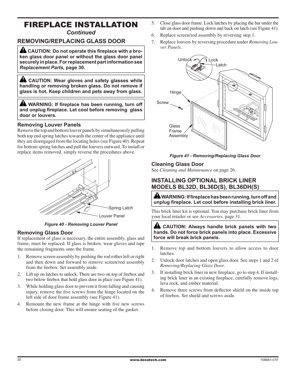 Fireplace installation | Desa CHDV32NR User Manual | Page 20 / 36