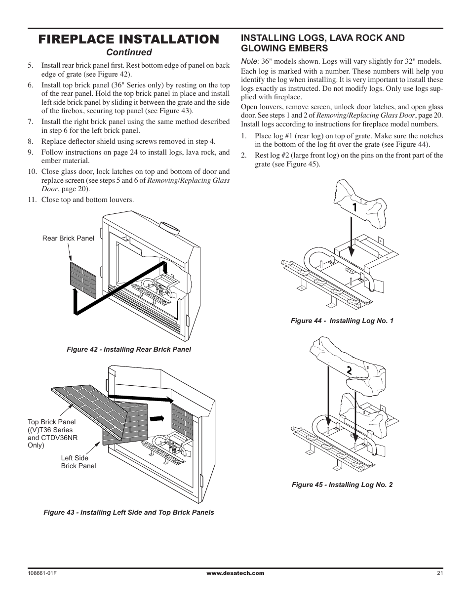 Fireplace installation | Desa CHDV32NR User Manual | Page 21 / 36