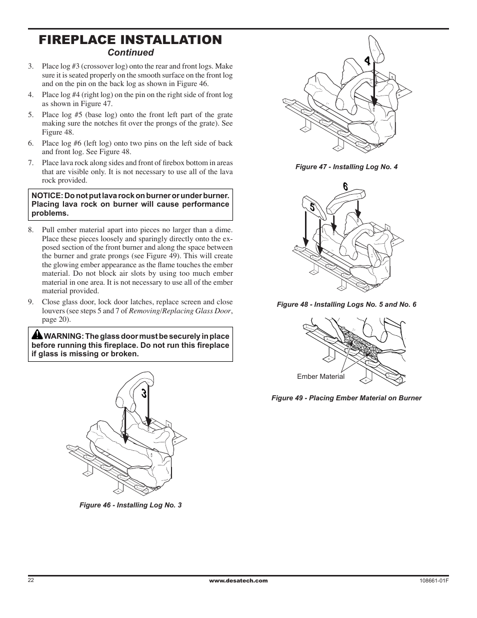 Fireplace installation | Desa CHDV32NR User Manual | Page 22 / 36