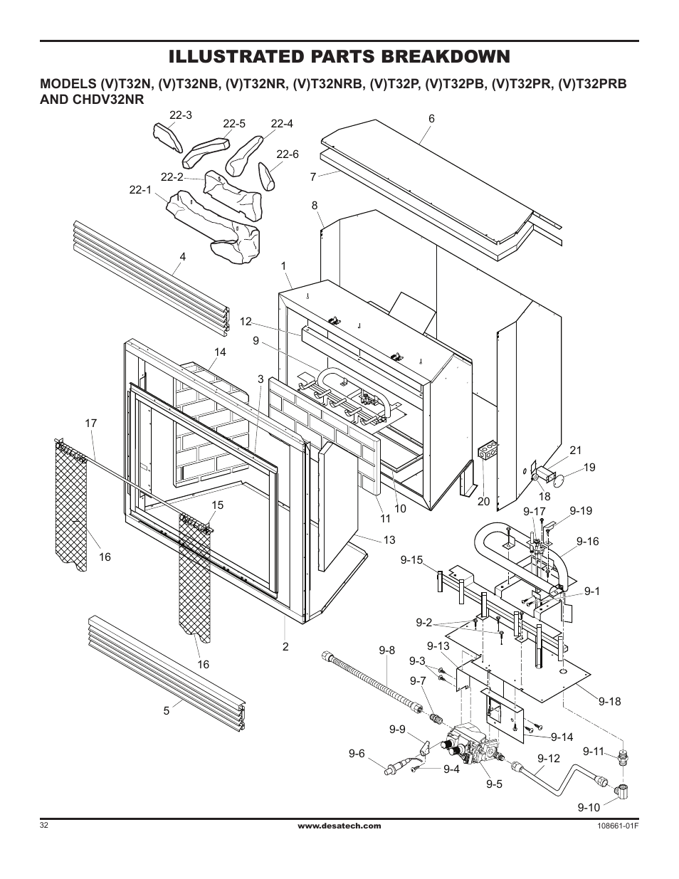 Illustrated parts breakdown and parts list, Illustrated parts breakdown | Desa CHDV32NR User Manual | Page 32 / 36