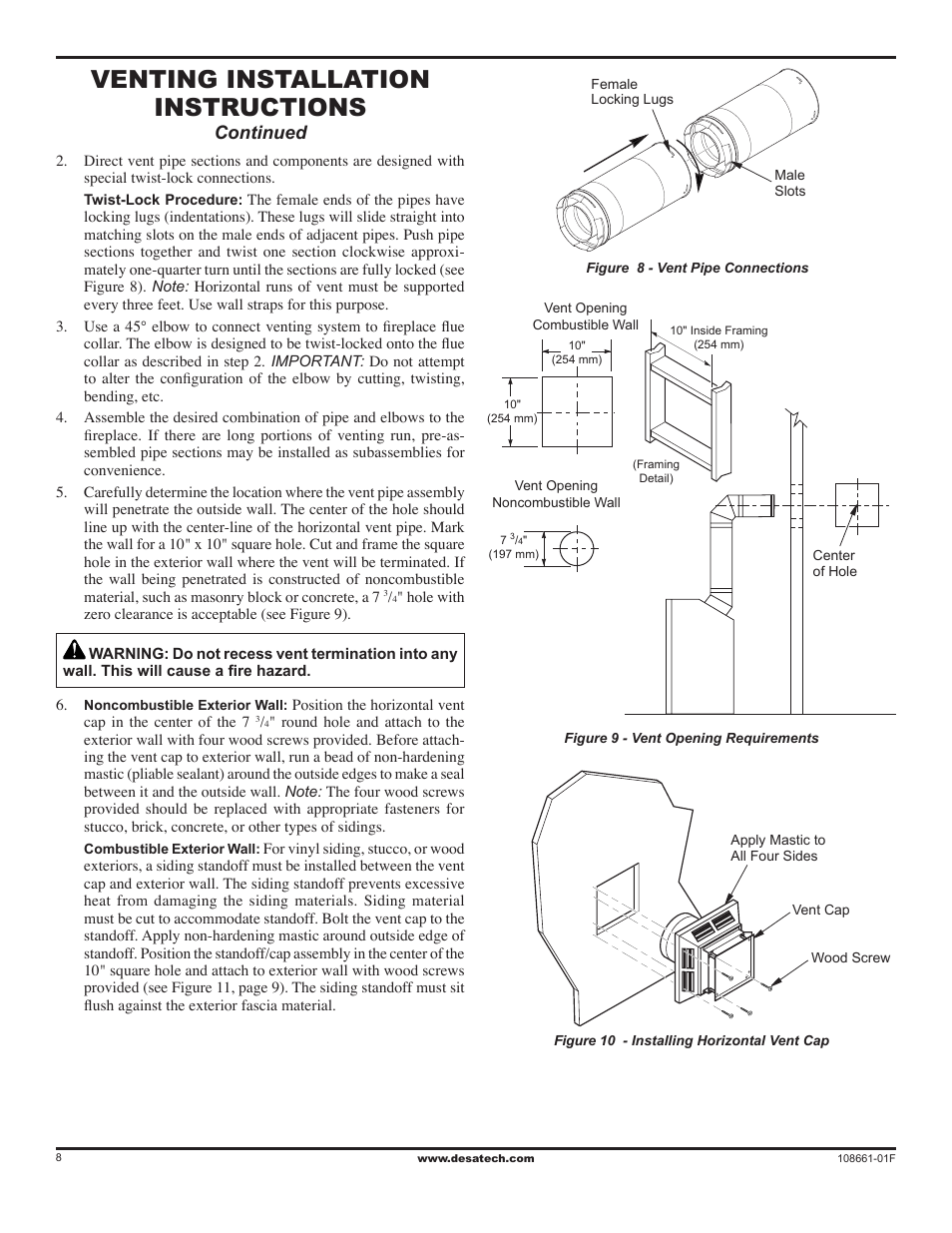 Venting installation instructions, Continued | Desa CHDV32NR User Manual | Page 8 / 36
