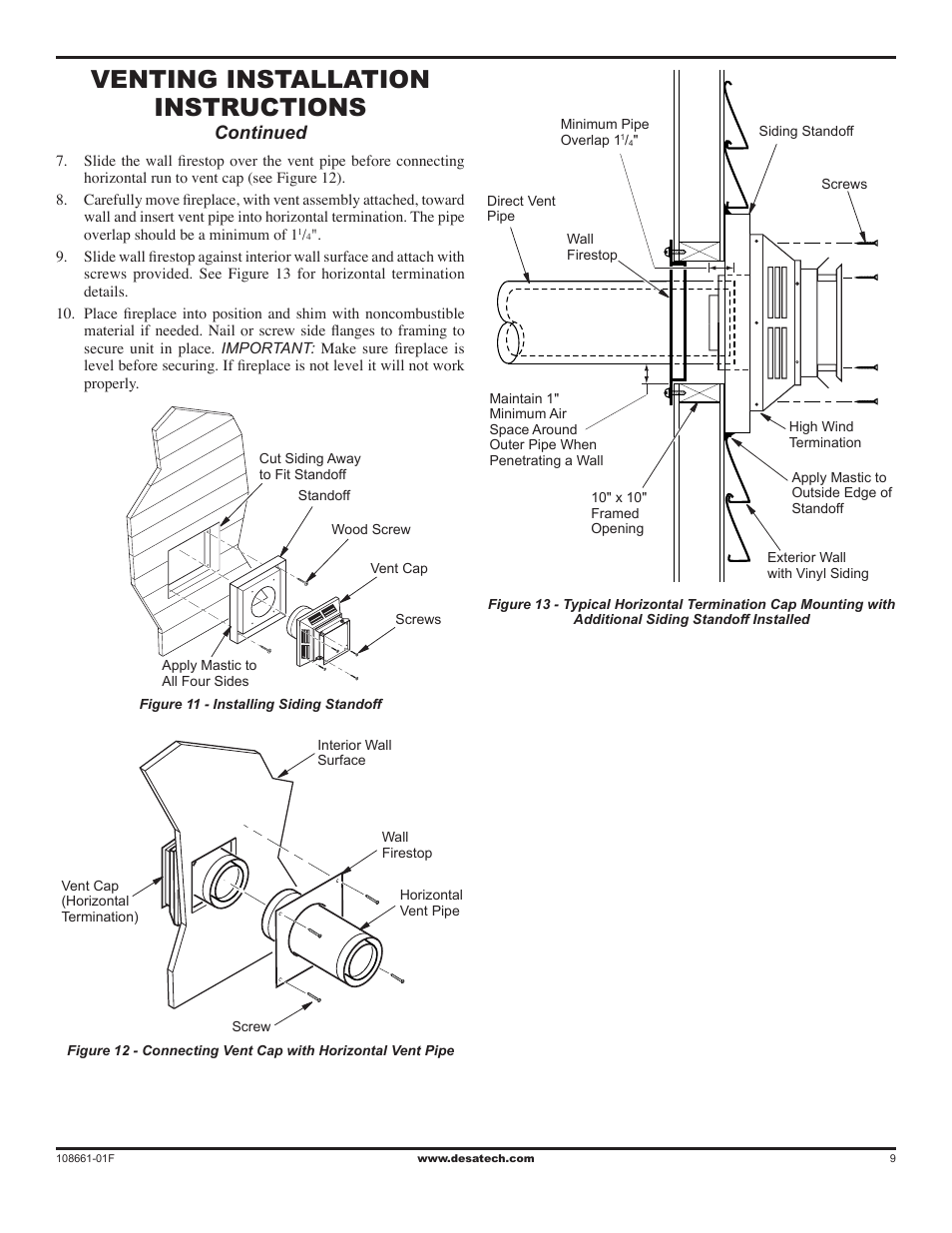 Venting installation instructions, Continued | Desa CHDV32NR User Manual | Page 9 / 36