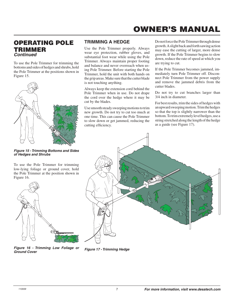 Owner’s manual, Operating pole trimmer | Desa 110946-01A User Manual | Page 7 / 44