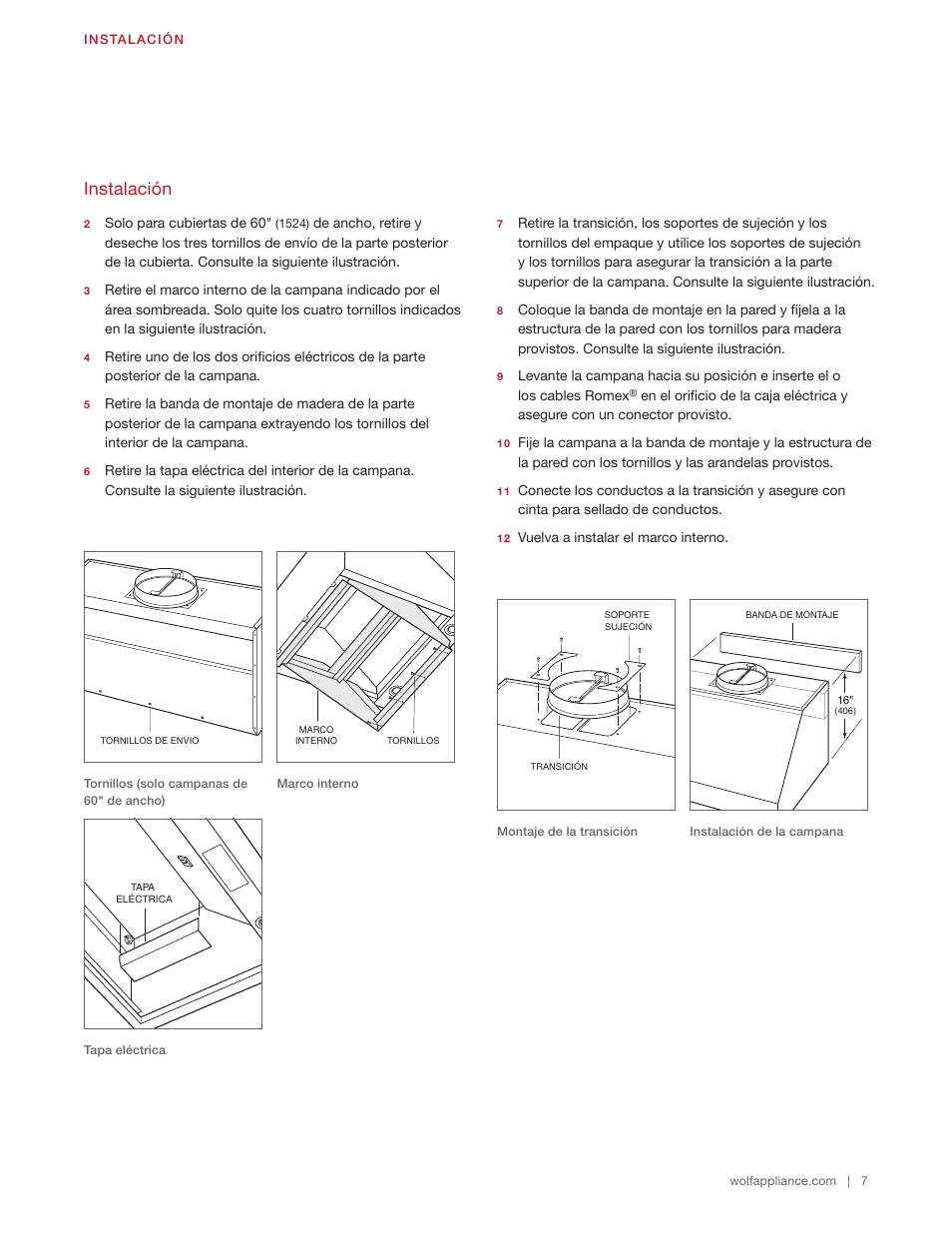 Instalación | Wolf 60 Inch Outdoor Pro Wall Hood  Installation Guide User Manual | Page 17 / 32