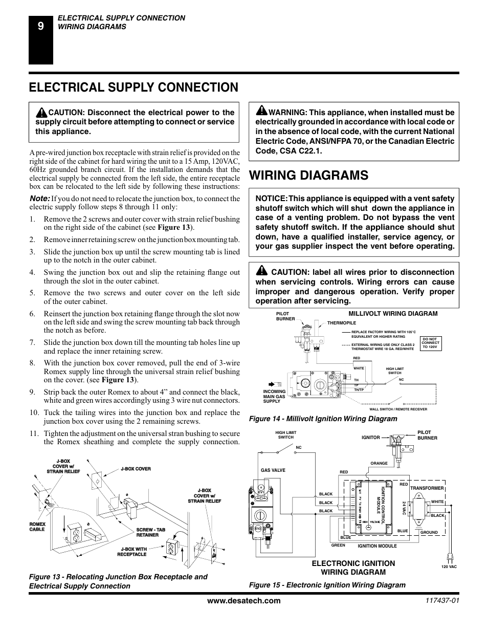 Electrical supply connection, Wiring diagrams | Desa (V) CB36(N User Manual | Page 10 / 40