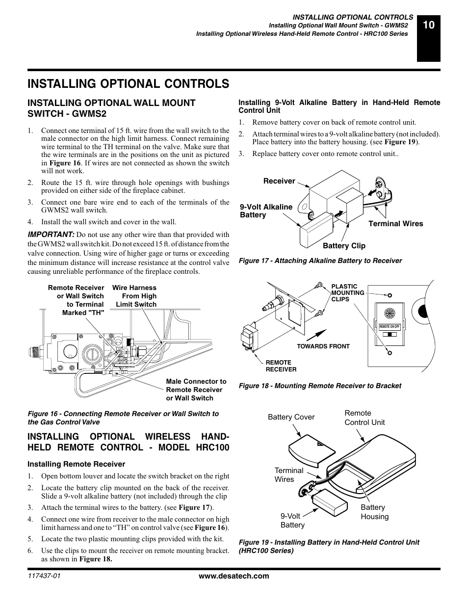 Installing optional controls | Desa (V) CB36(N User Manual | Page 11 / 40