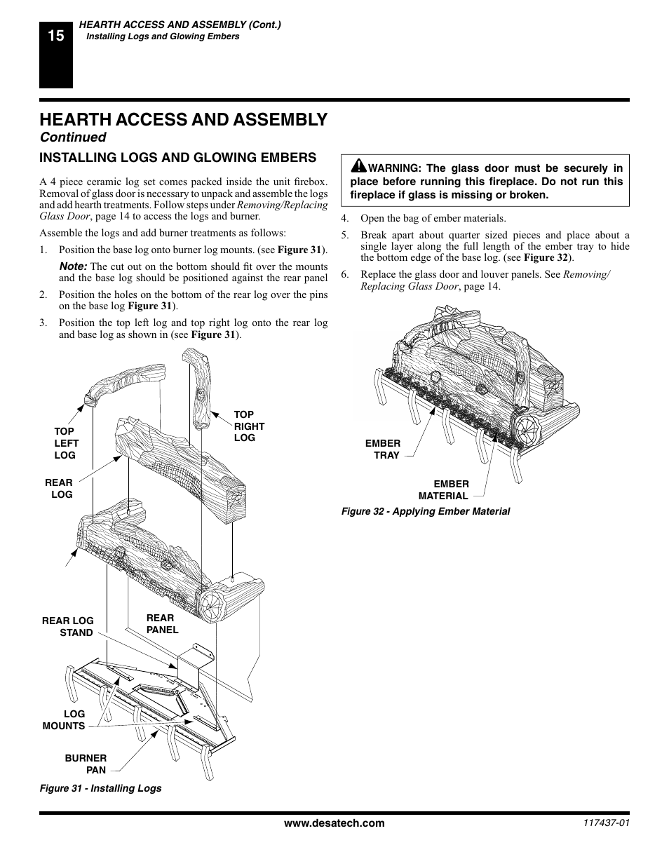 Hearth access and assembly, Continued | Desa (V) CB36(N User Manual | Page 16 / 40