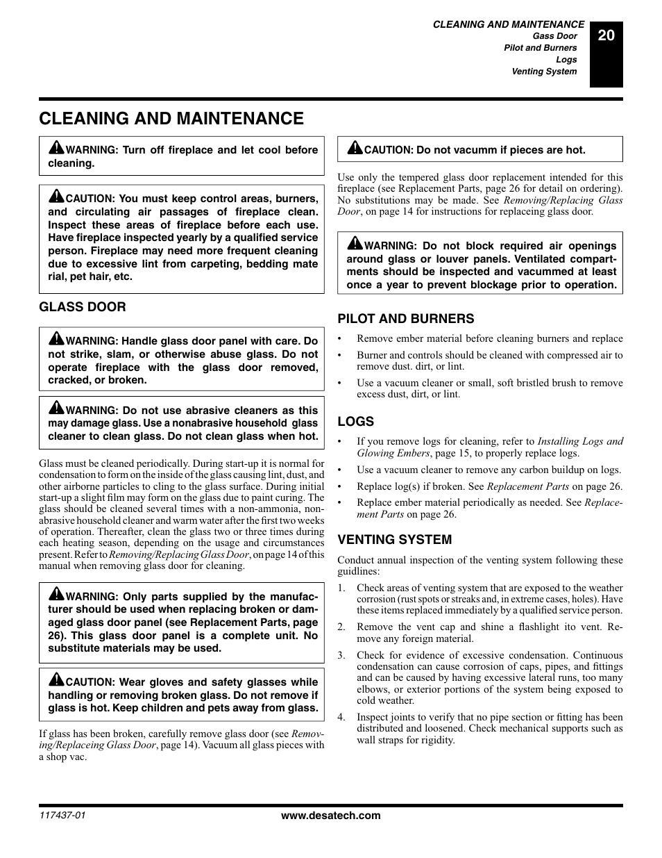 Cleaning and maintenance | Desa (V) CB36(N User Manual | Page 21 / 40