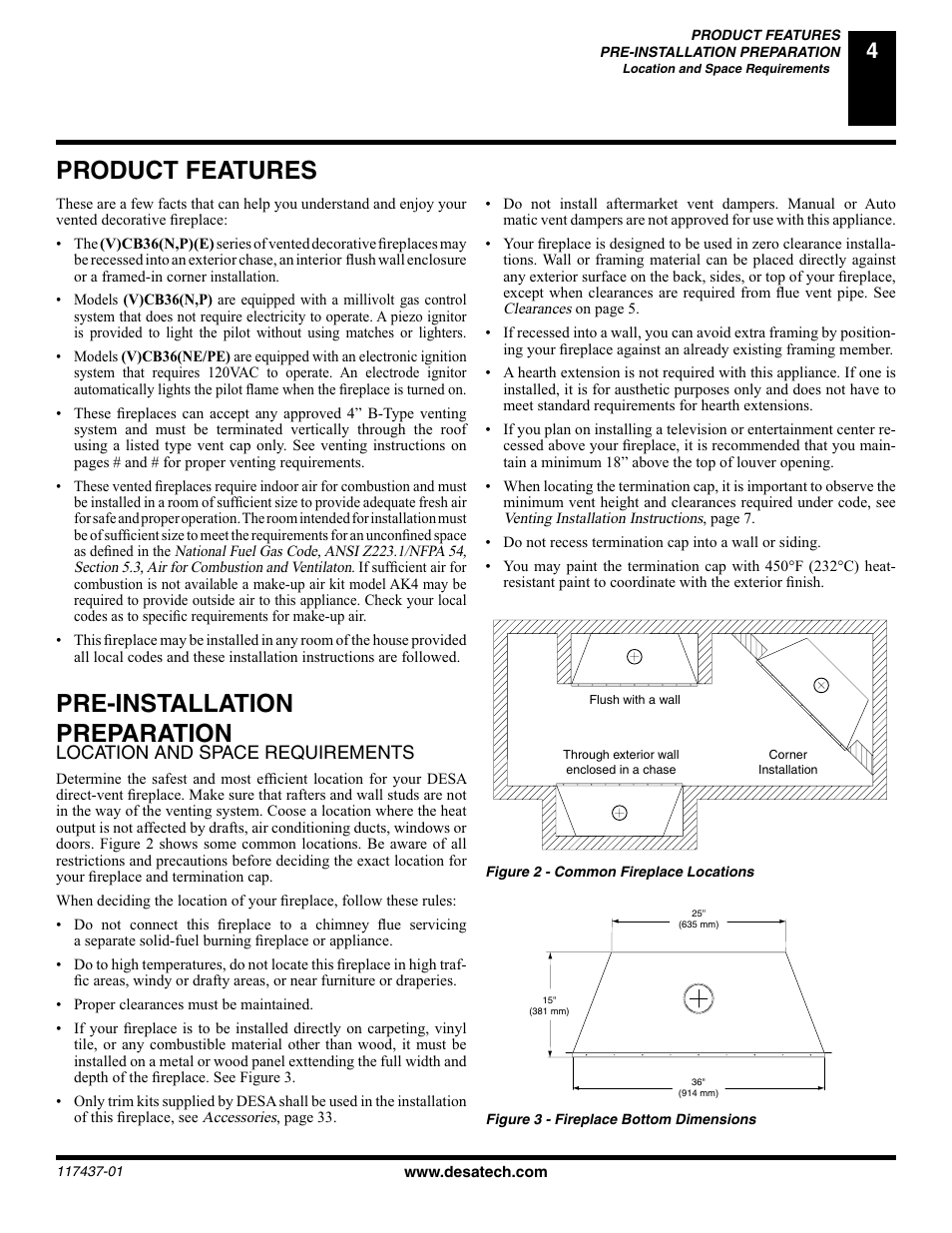 Product features, Pre-installation preparation | Desa (V) CB36(N User Manual | Page 5 / 40