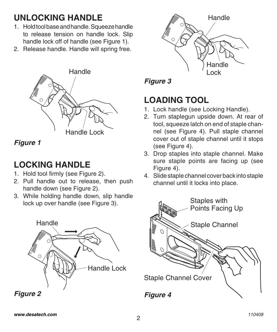 Unlocking handle, Locking handle, Loading tool | Desa 31400 User Manual | Page 2 / 12