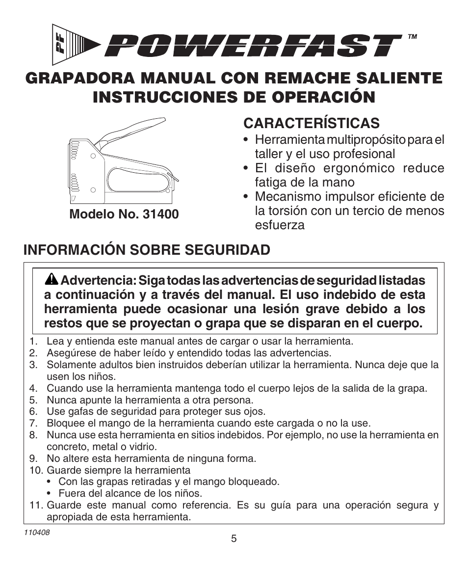 Características, Información sobre seguridad | Desa 31400 User Manual | Page 5 / 12