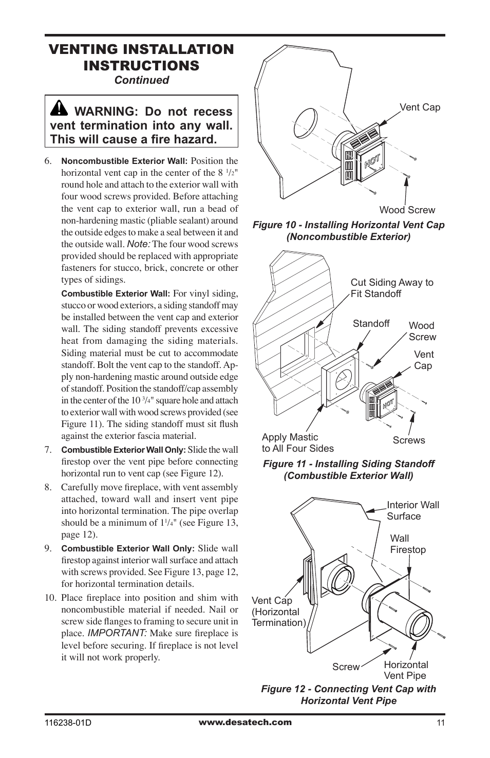 Venting installation instructions | Desa (V)KC36NE User Manual | Page 11 / 40