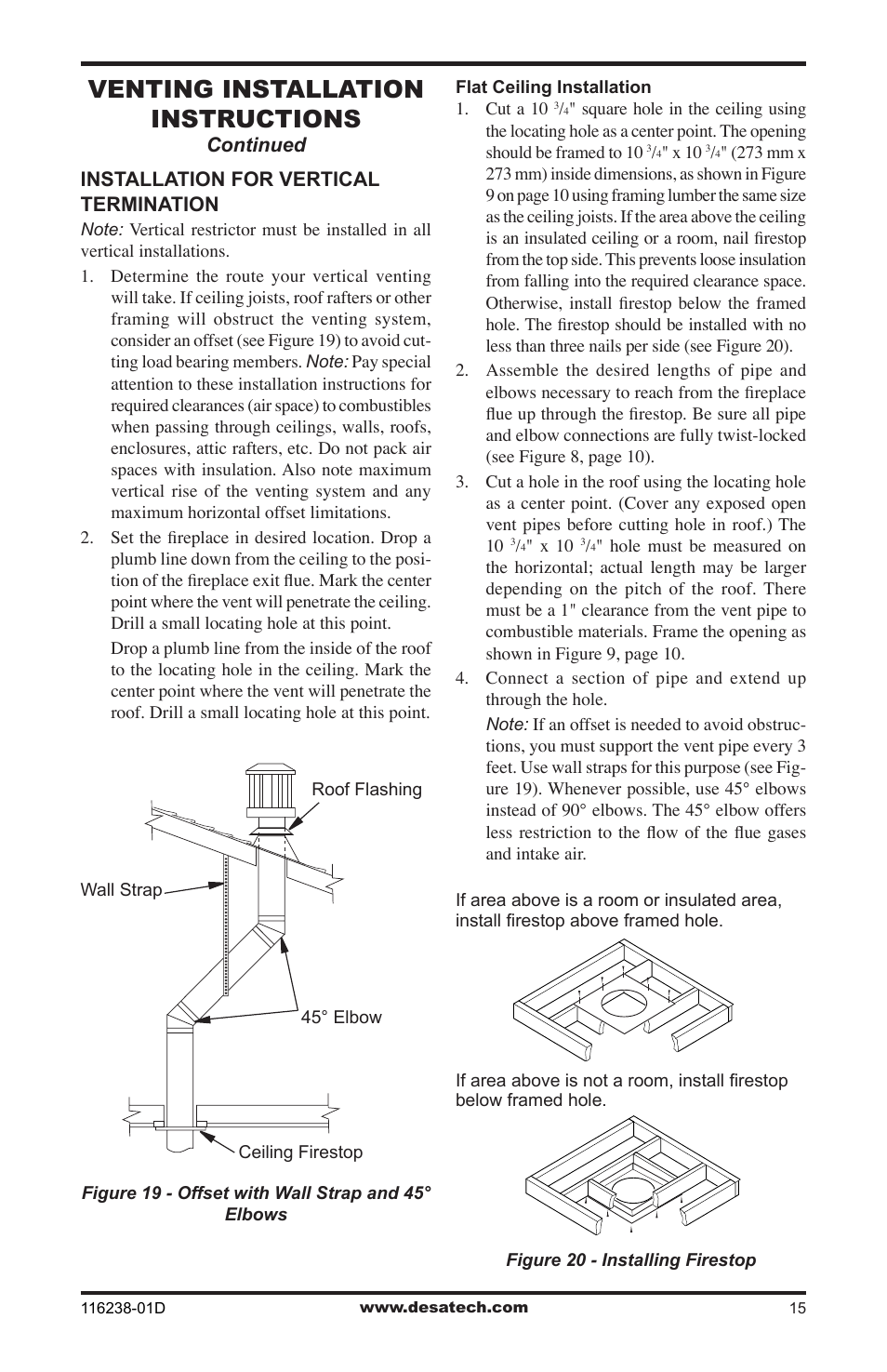 Venting installation instructions | Desa (V)KC36NE User Manual | Page 15 / 40