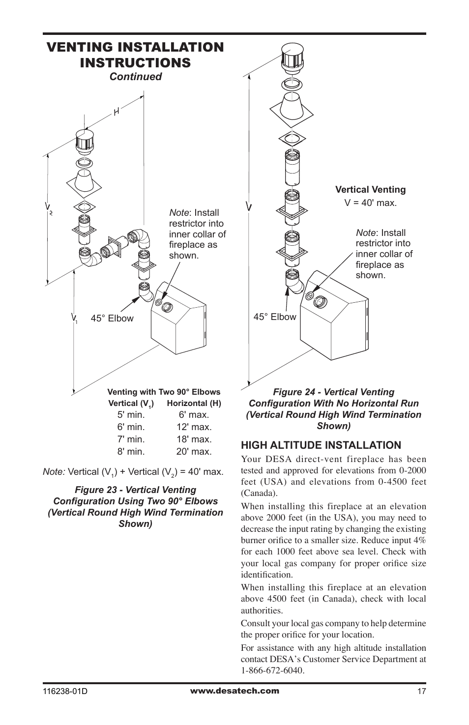 Venting installation instructions | Desa (V)KC36NE User Manual | Page 17 / 40