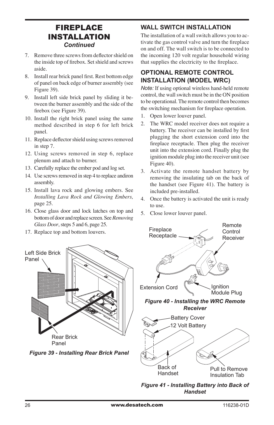 Fireplace installation | Desa (V)KC36NE User Manual | Page 26 / 40