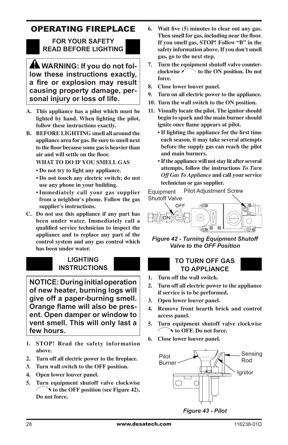 Operating fireplace | Desa (V)KC36NE User Manual | Page 28 / 40