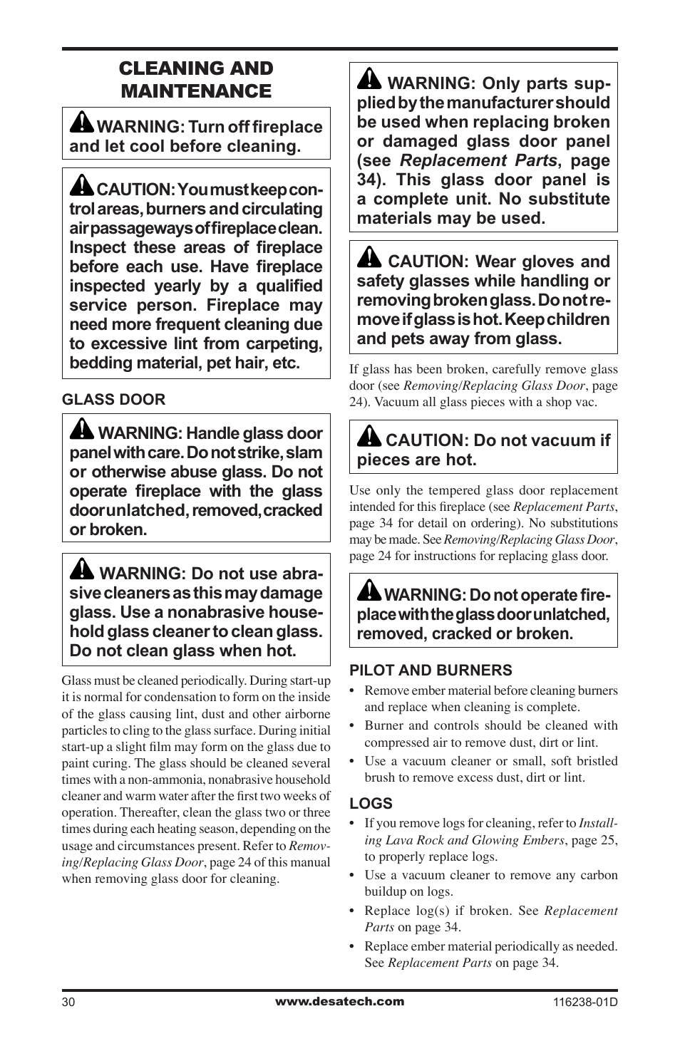 Cleaning and maintenance | Desa (V)KC36NE User Manual | Page 30 / 40