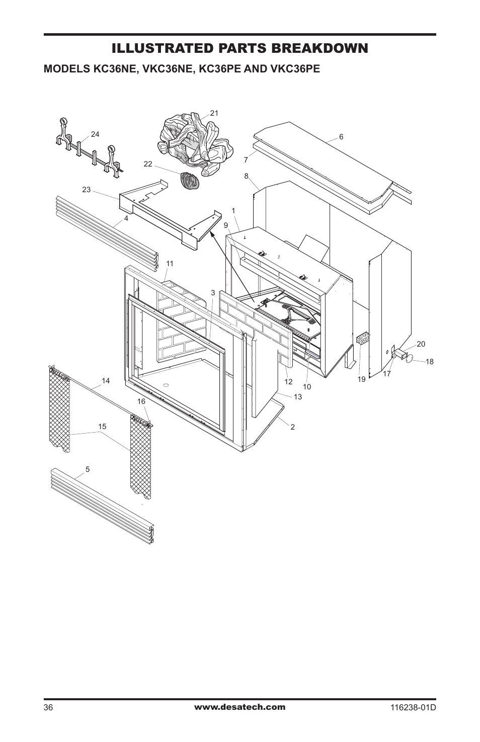 Illustrated parts breakdown and parts list, Illustrated parts breakdown | Desa (V)KC36NE User Manual | Page 36 / 40