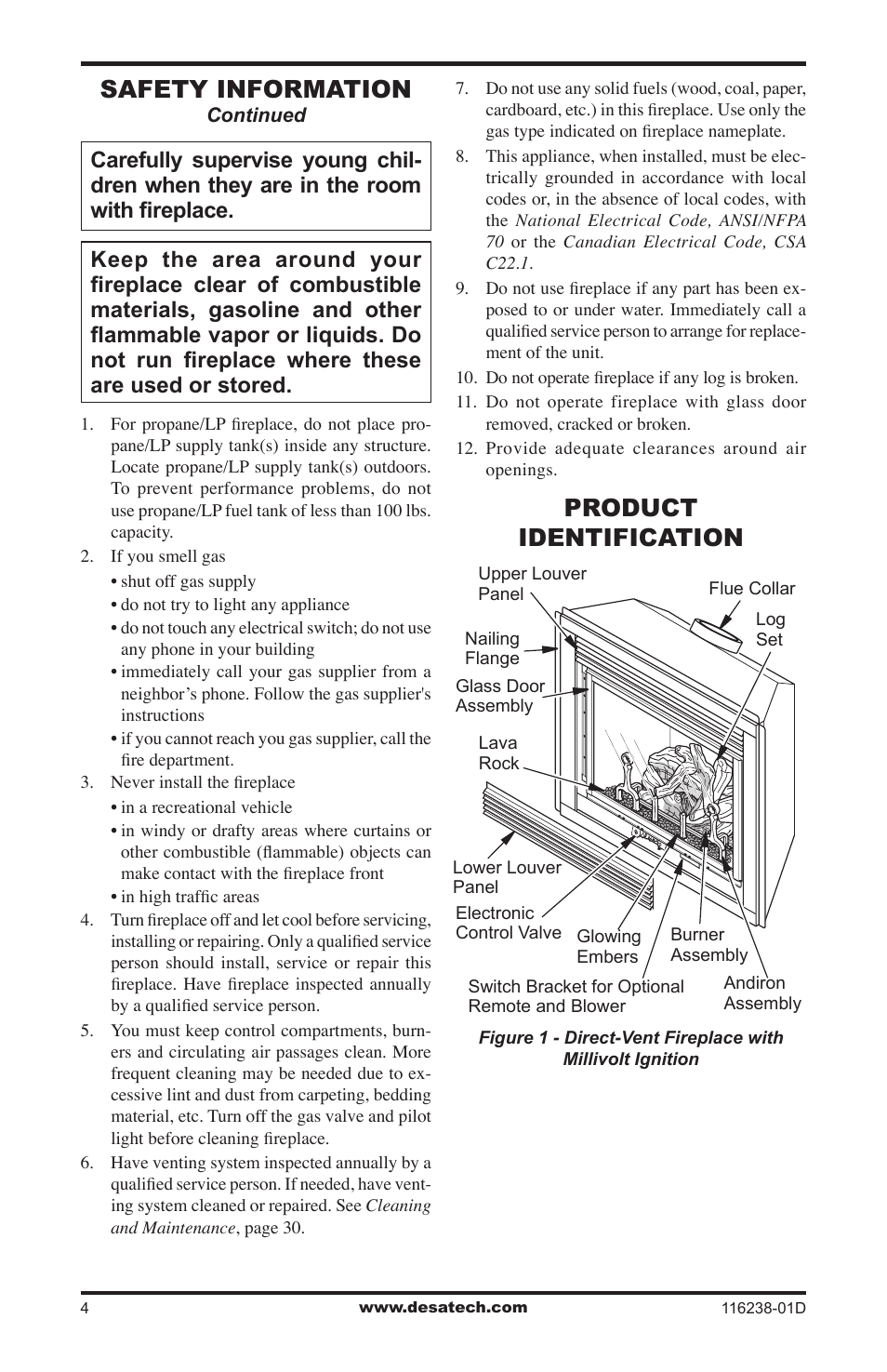 Product identification, Safety information | Desa (V)KC36NE User Manual | Page 4 / 40