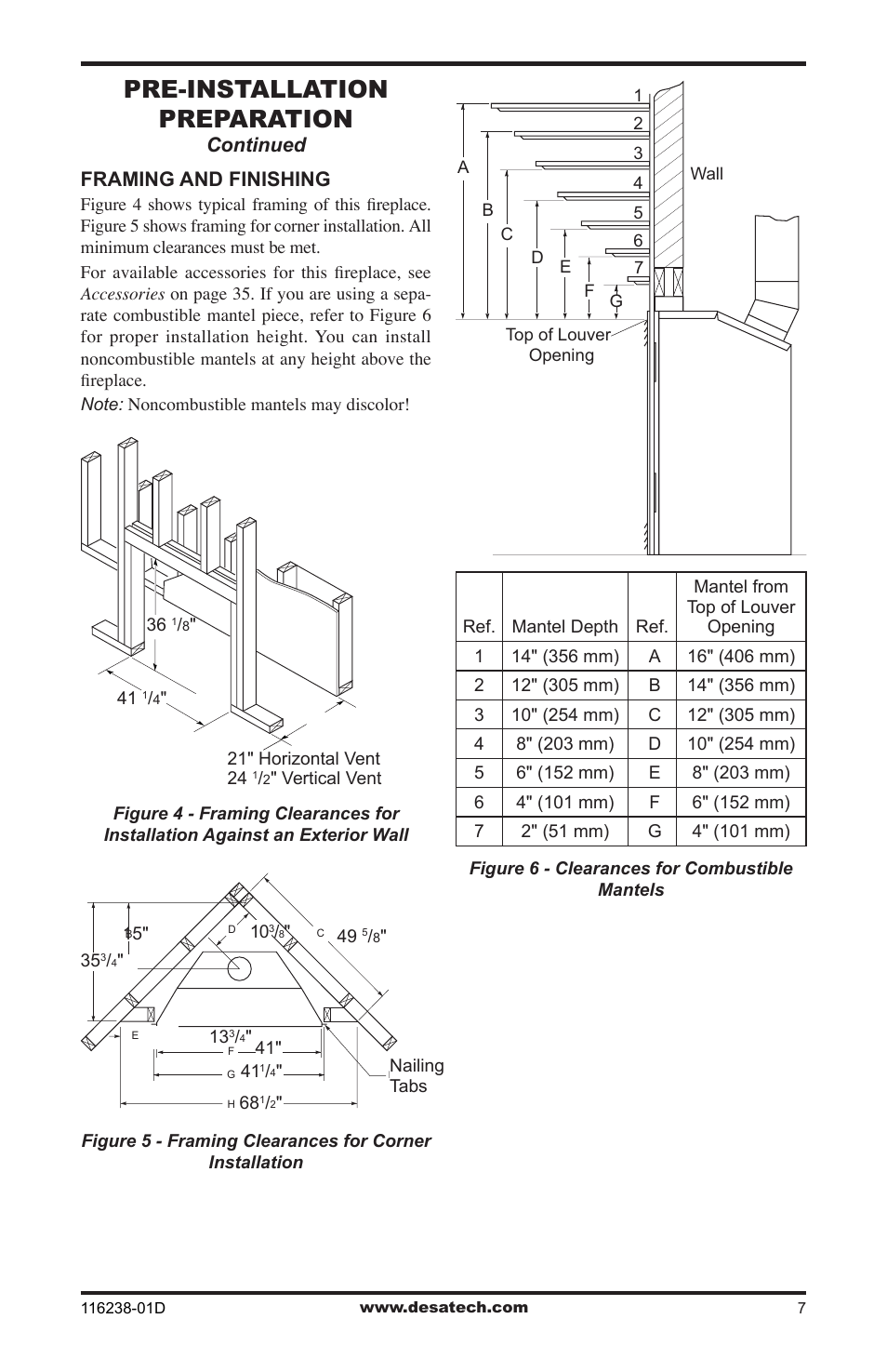 Pre-installation preparation, Continued, Framing and finishing | Desa (V)KC36NE User Manual | Page 7 / 40