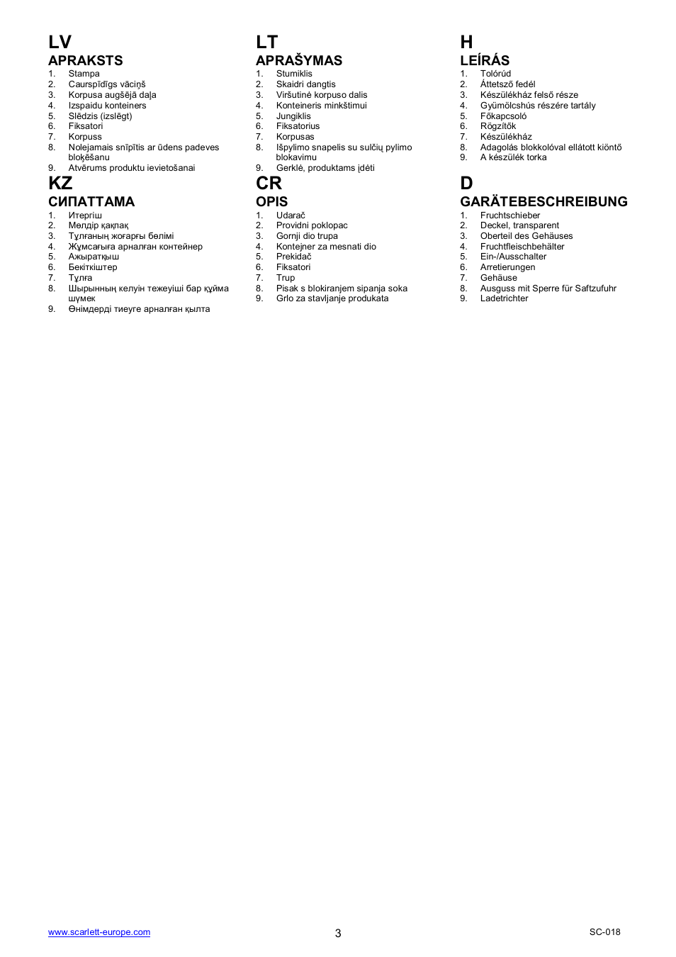 Kz cr | Scarlett SC-018 User Manual | Page 3 / 17