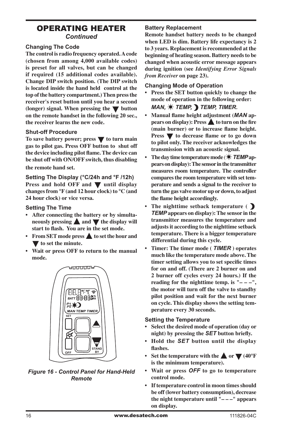 Operating heater | Desa VF-30N-PJD User Manual | Page 16 / 32
