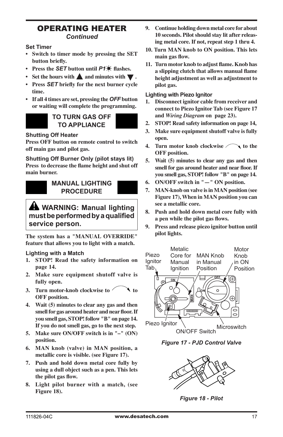 Operating heater | Desa VF-30N-PJD User Manual | Page 17 / 32