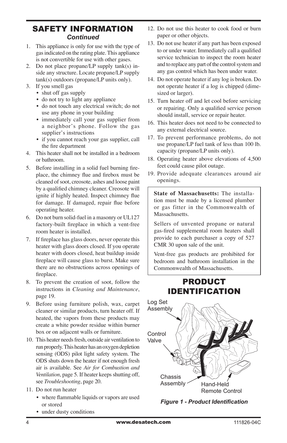 Product identification, Safety information | Desa VF-30N-PJD User Manual | Page 4 / 32
