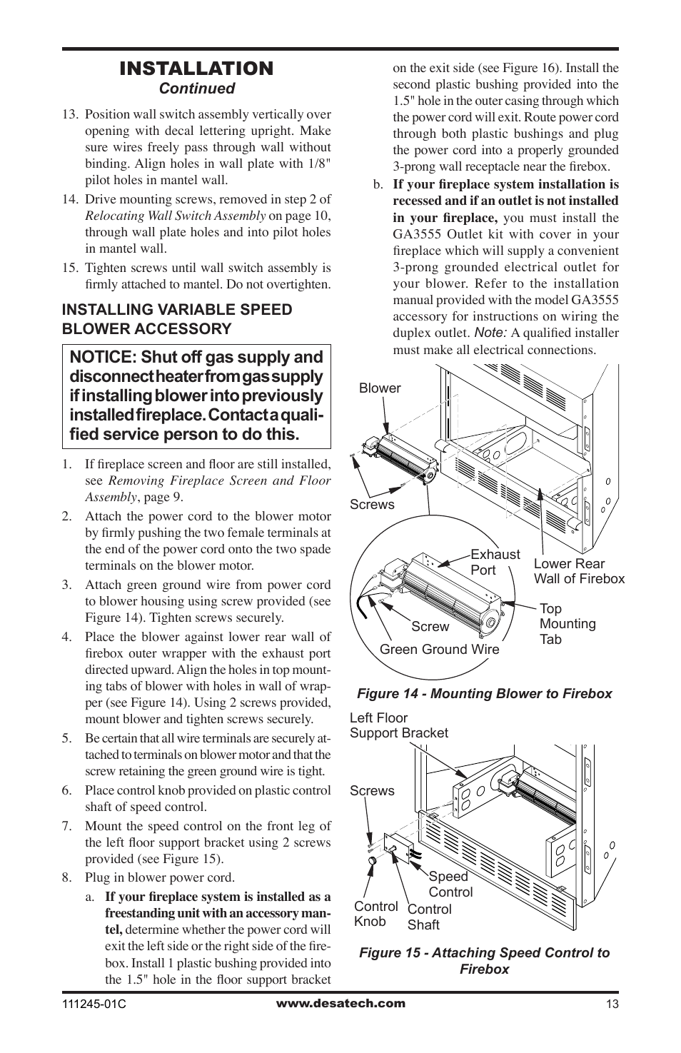 Installation | Desa CGEFP33PRB User Manual | Page 13 / 48