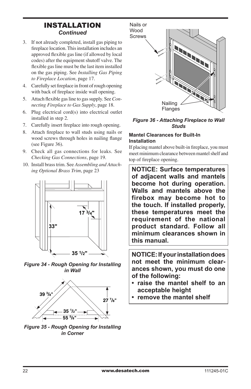 Installation | Desa CGEFP33PRB User Manual | Page 22 / 48