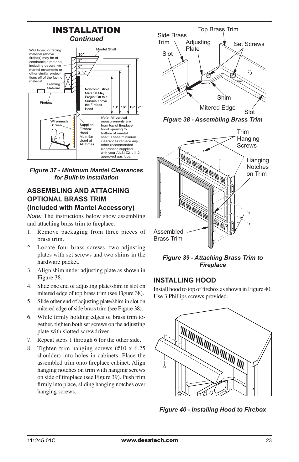 Installation, Installing hood | Desa CGEFP33PRB User Manual | Page 23 / 48