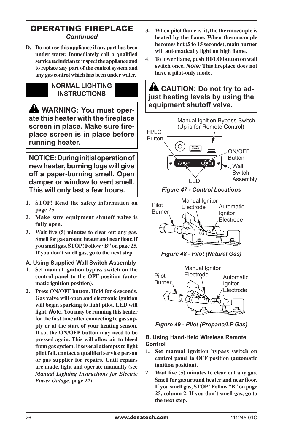 Operating fireplace | Desa CGEFP33PRB User Manual | Page 26 / 48