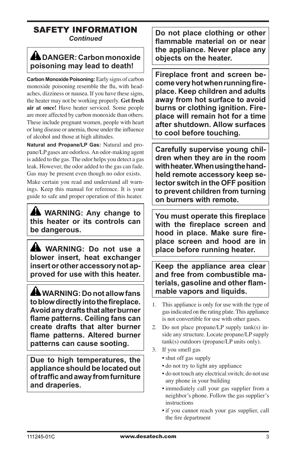 Safety information | Desa CGEFP33PRB User Manual | Page 3 / 48