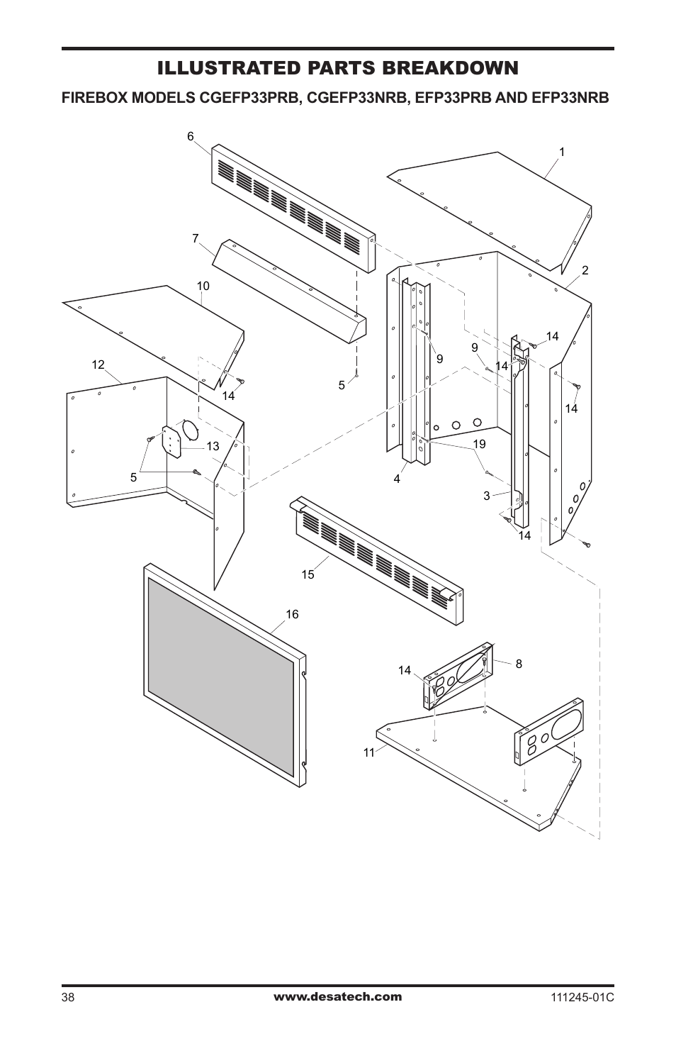 Illustrated parts breakdown | Desa CGEFP33PRB User Manual | Page 38 / 48