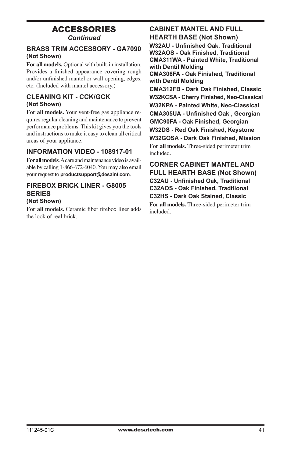 Accessories | Desa CGEFP33PRB User Manual | Page 41 / 48