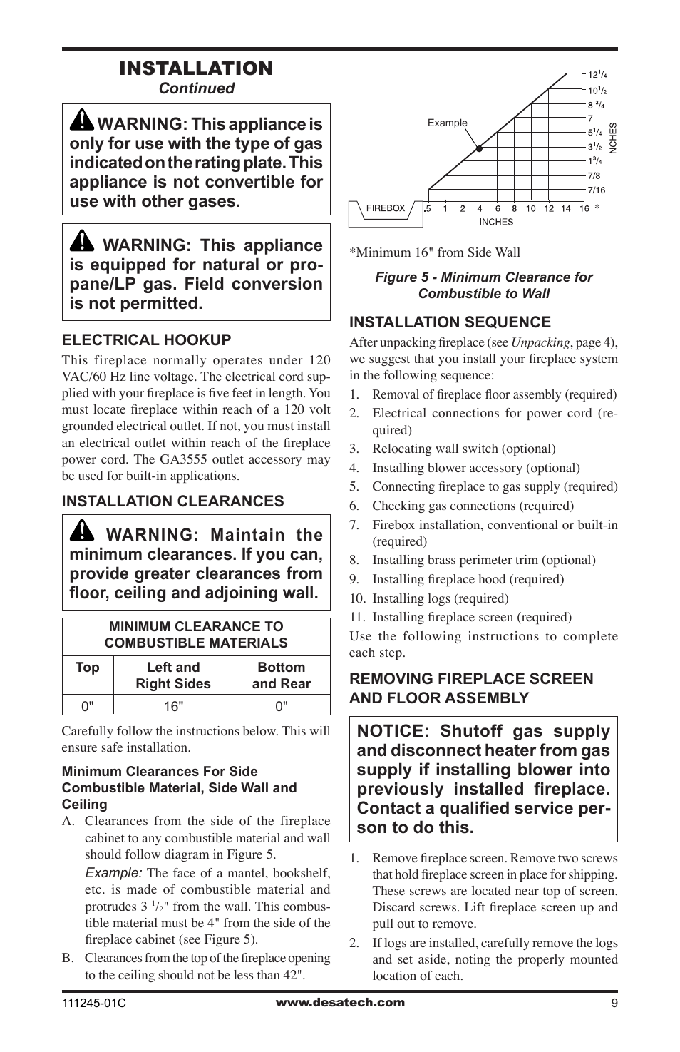 Installation | Desa CGEFP33PRB User Manual | Page 9 / 48