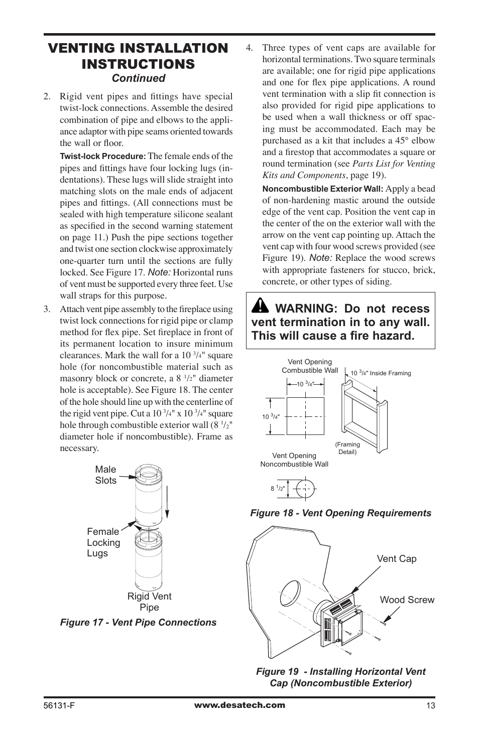 Venting installation instructions, Continued | Desa (V)DVF36 User Manual | Page 13 / 36