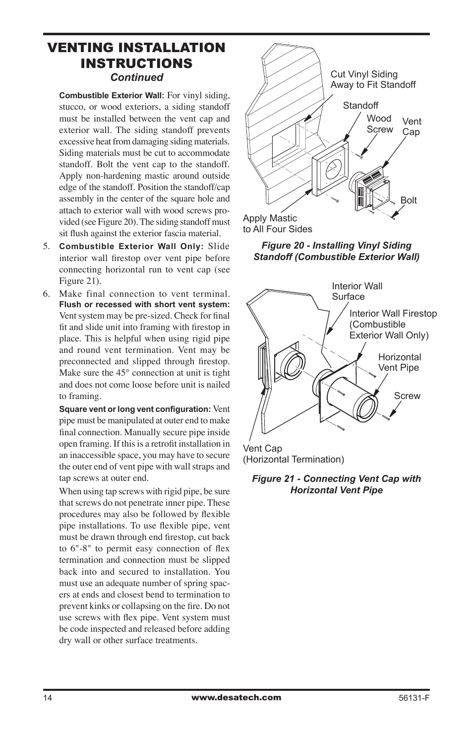 Venting installation instructions | Desa (V)DVF36 User Manual | Page 14 / 36