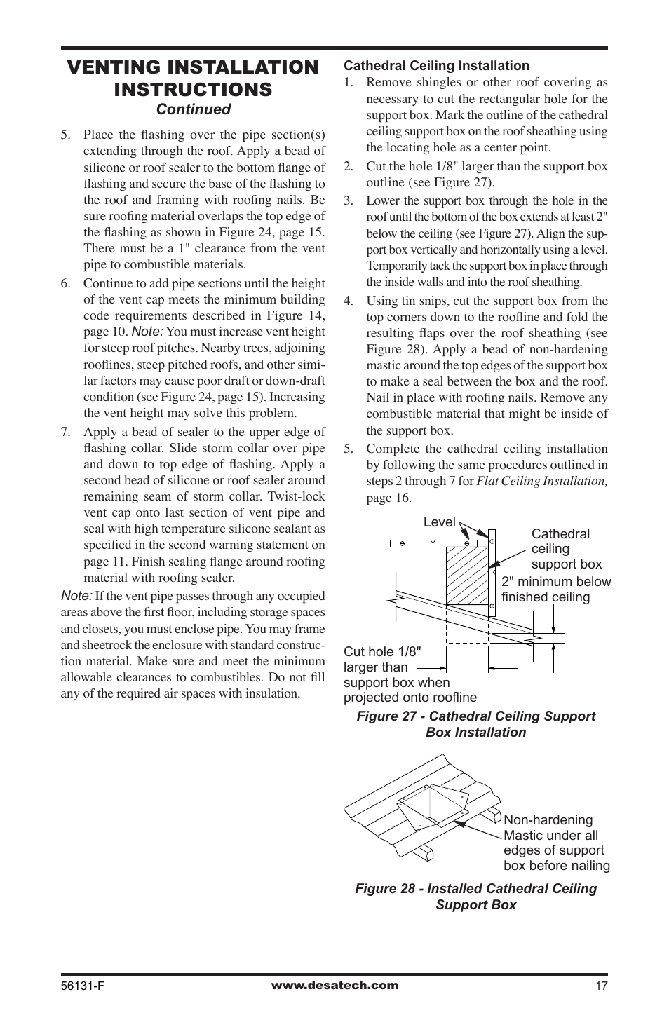 Venting installation instructions | Desa (V)DVF36 User Manual | Page 17 / 36