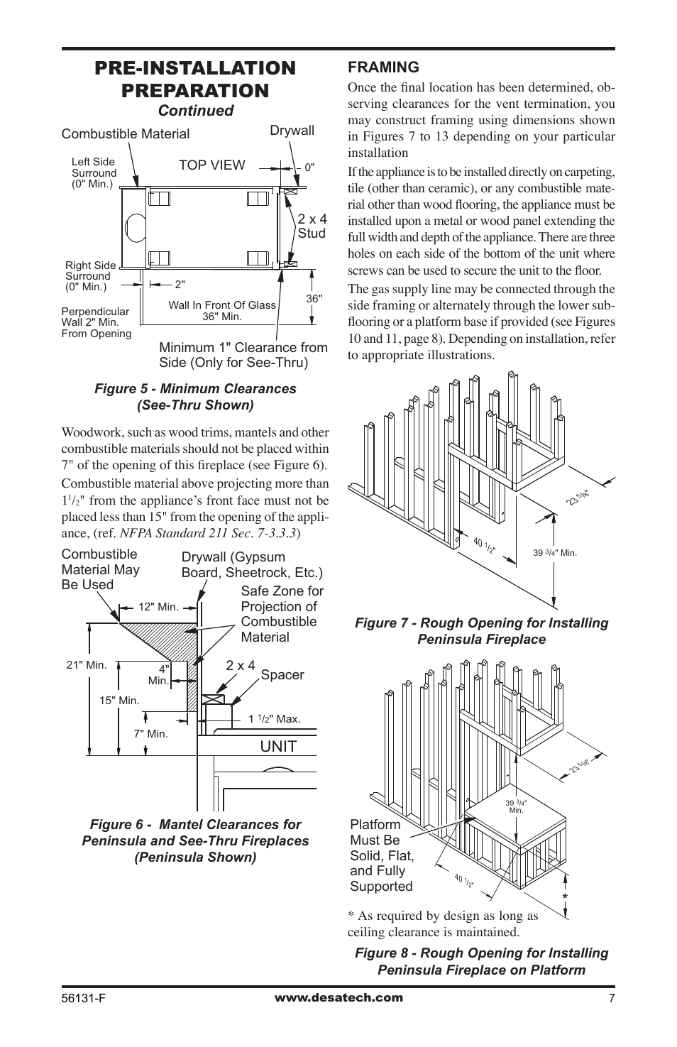 Pre-installation preparation, Unit, Continued | Framing | Desa (V)DVF36 User Manual | Page 7 / 36