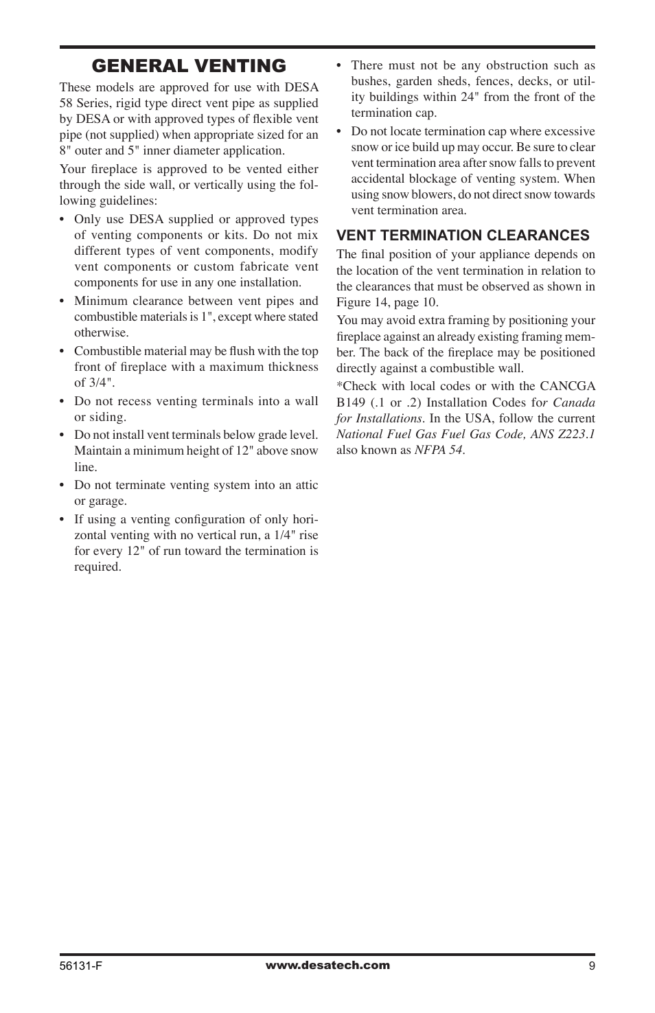 General venting | Desa (V)DVF36 User Manual | Page 9 / 36