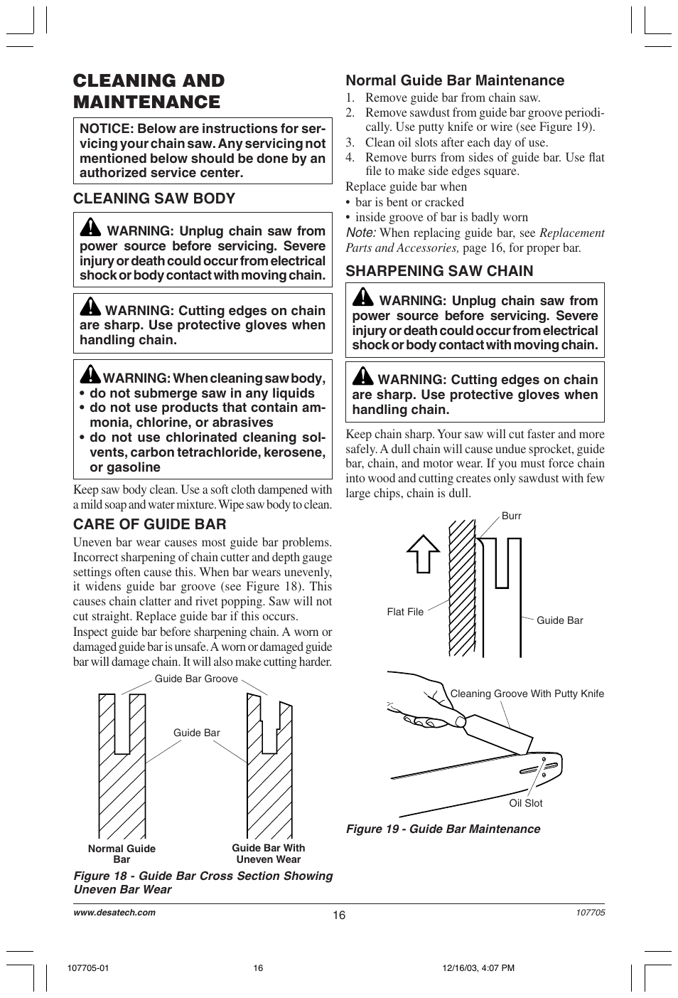 Cleaning and maintenance | Desa 107624-01 User Manual | Page 16 / 68