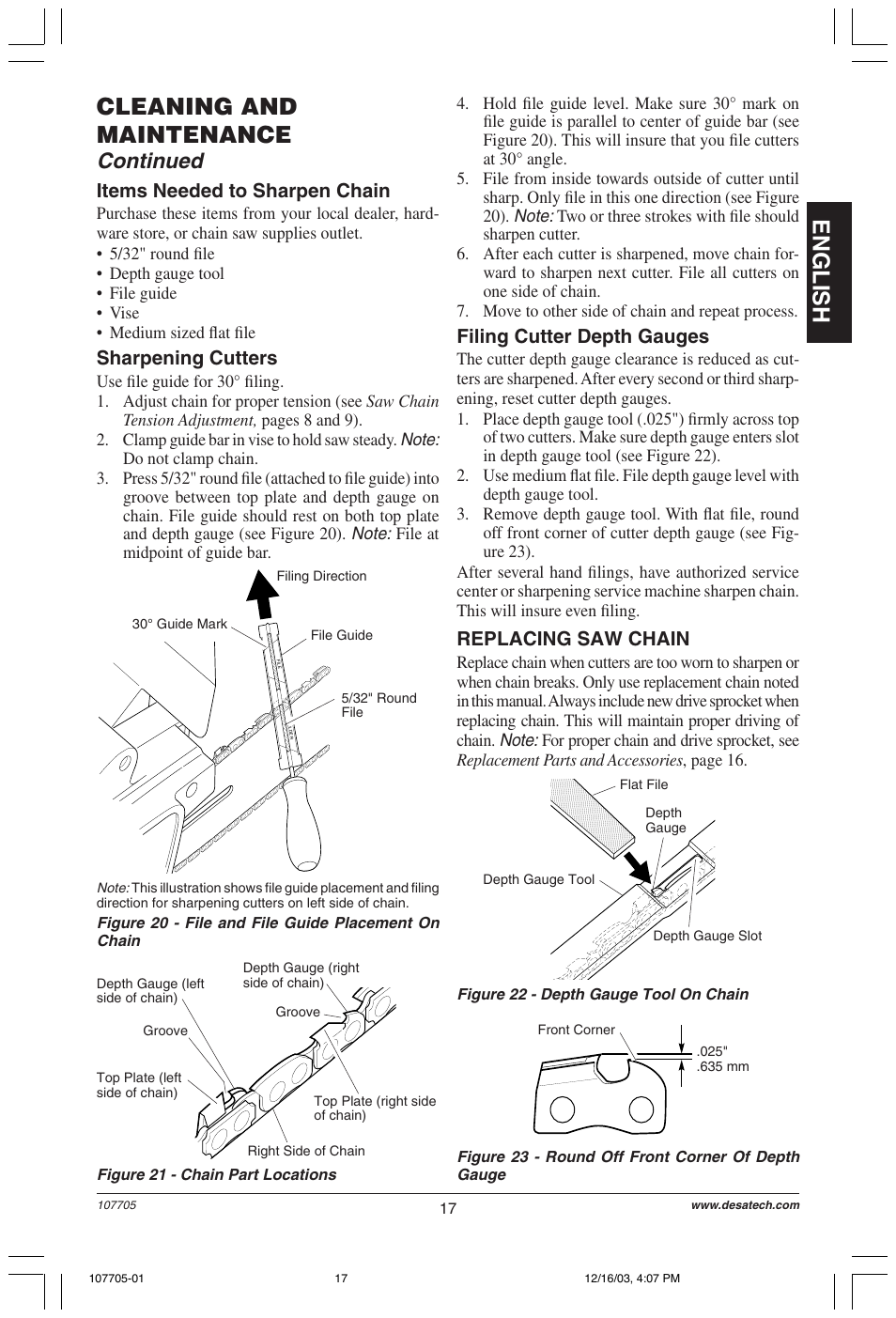 English, Cleaning and maintenance, Continued | Desa 107624-01 User Manual | Page 17 / 68