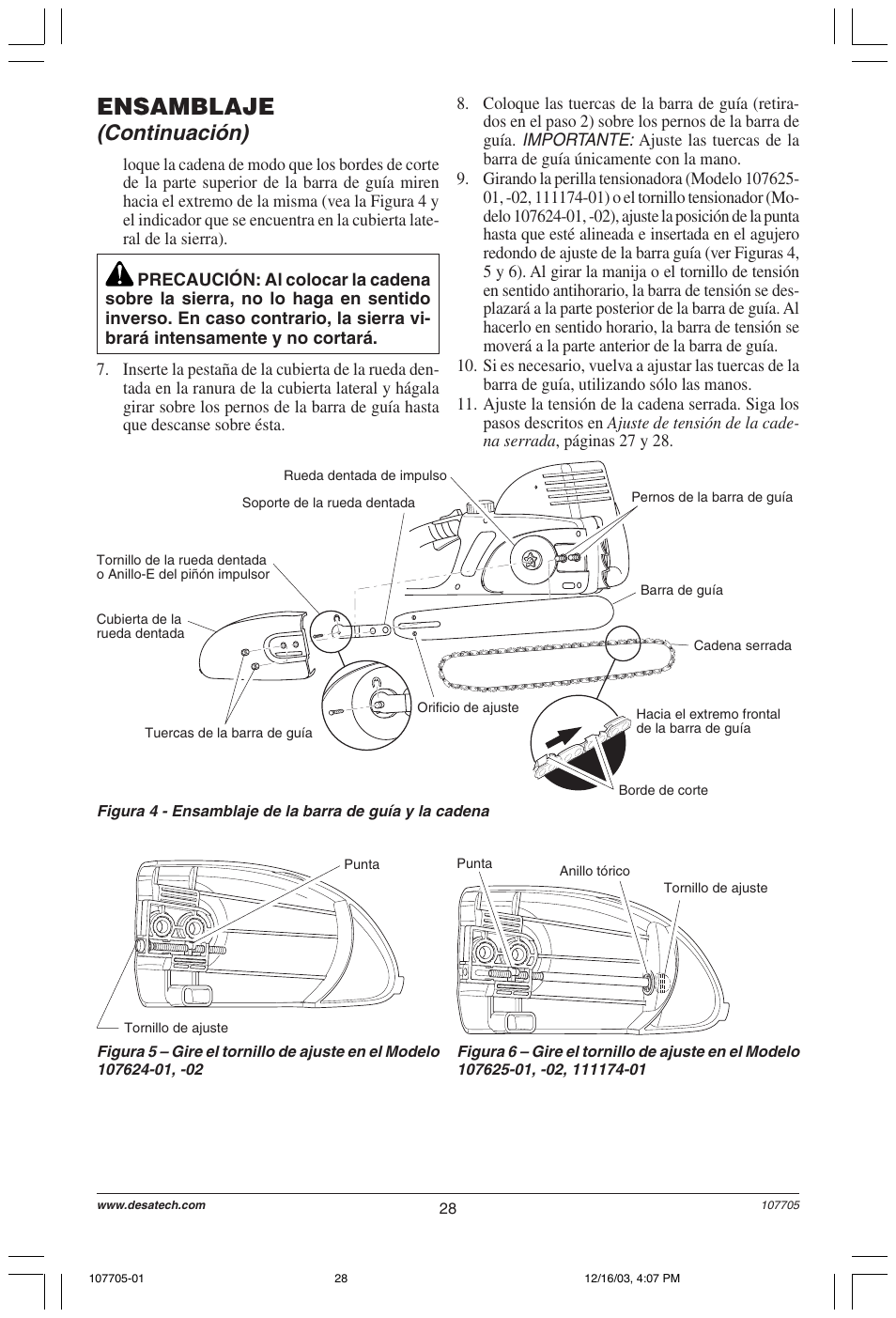 Ensamblaje, Continuación) | Desa 107624-01 User Manual | Page 28 / 68